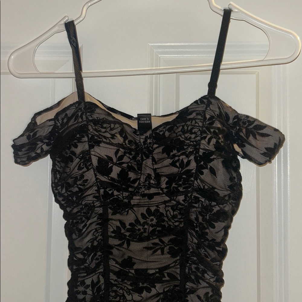 Black mesh homecoming dress with floral design